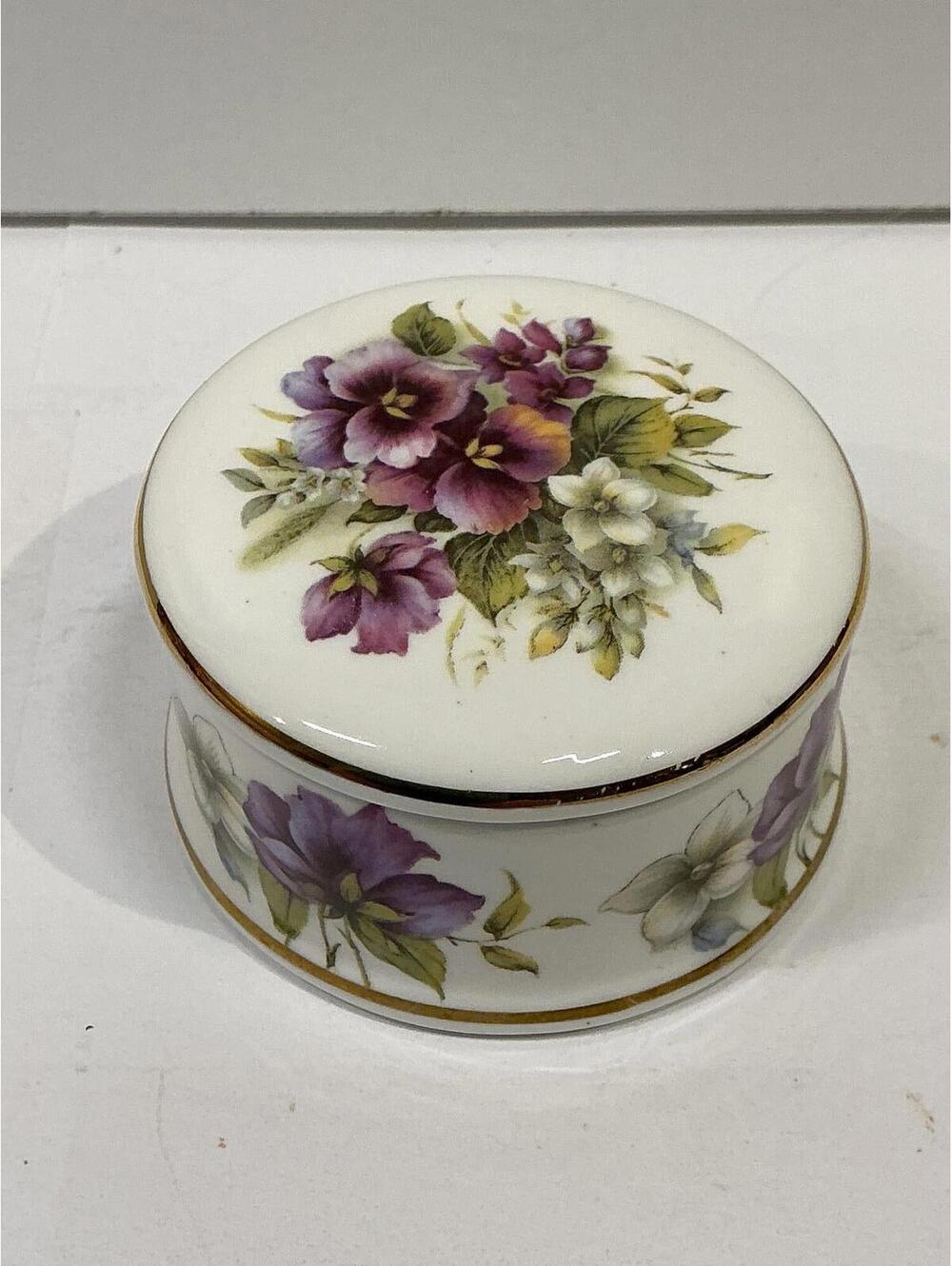 Blue Waters of England Bone China Floral Trinket Box w/ Lid Gold Trim